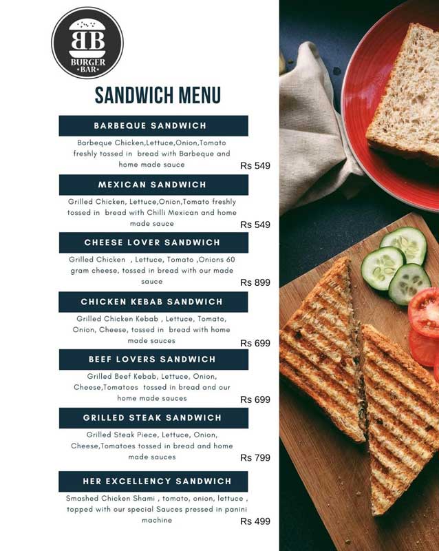 Burger Bar menu
