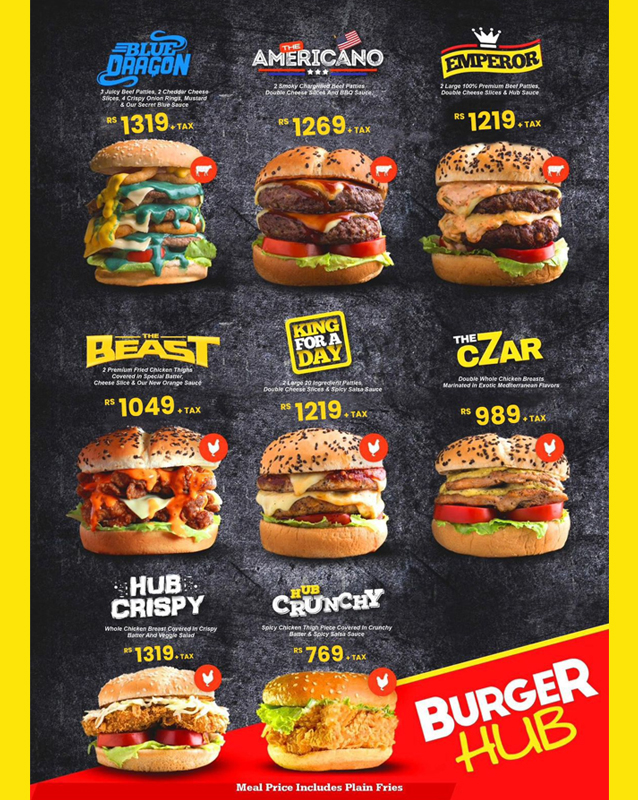 Burger Hub menu