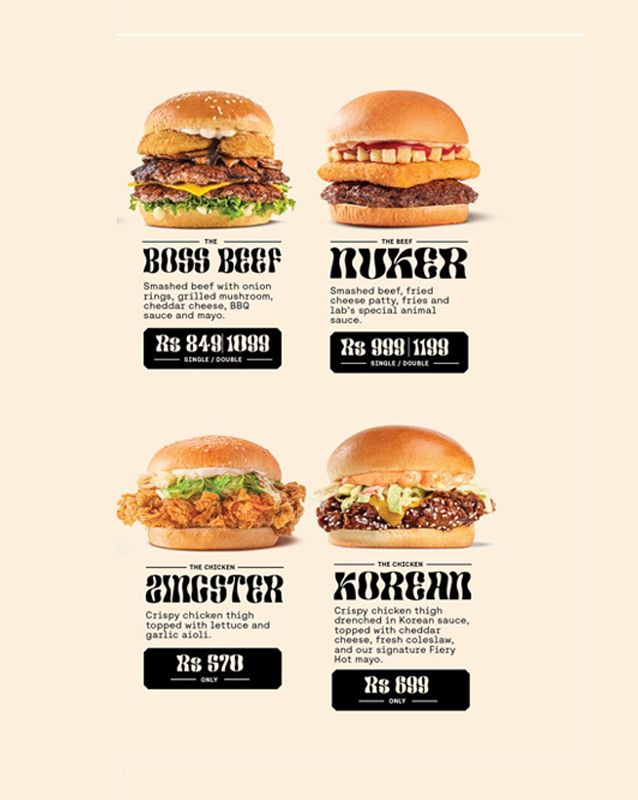 Burger Lab menu