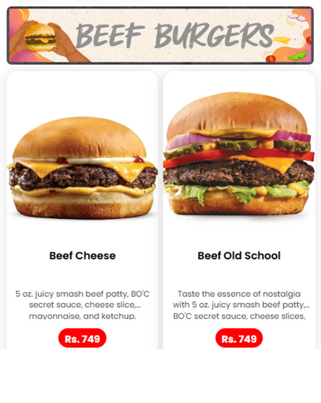 Burger O'Clock menu