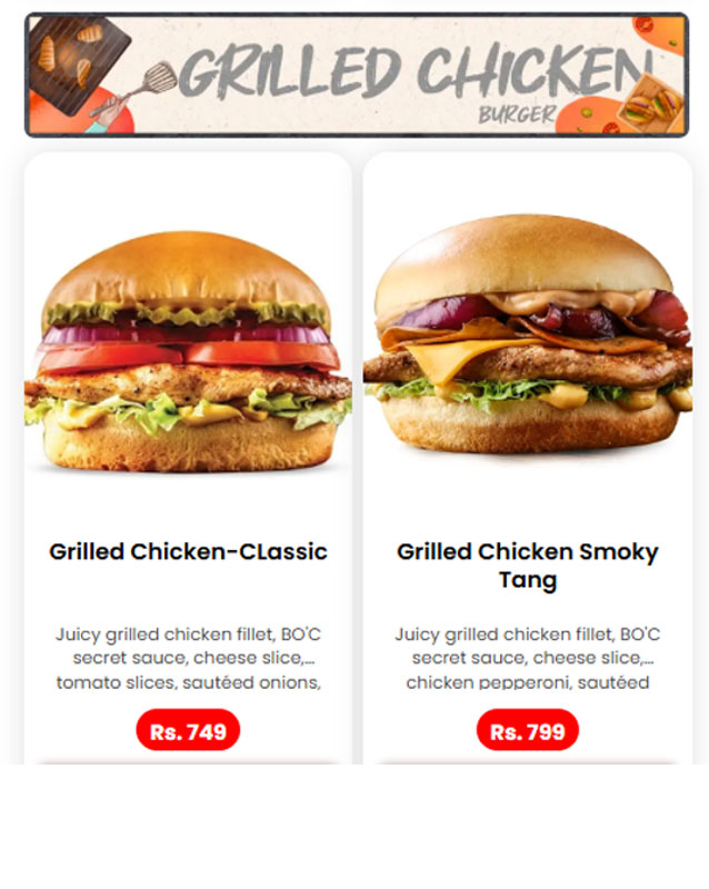 Burger O'Clock menu