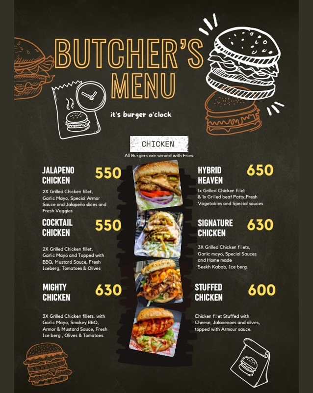 Butcher's Burger menu