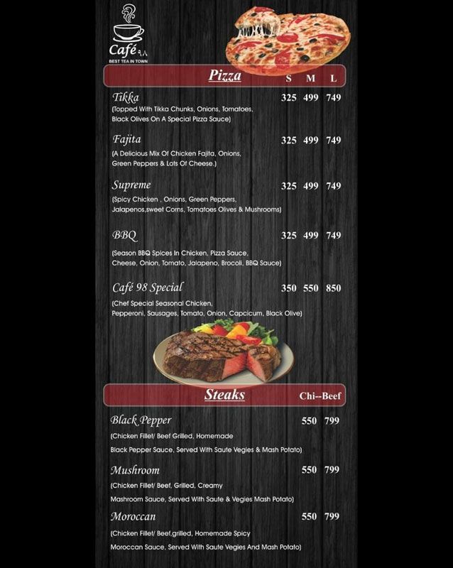 Cafe 98 menu
