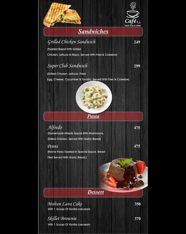 Cafe 98 menu
