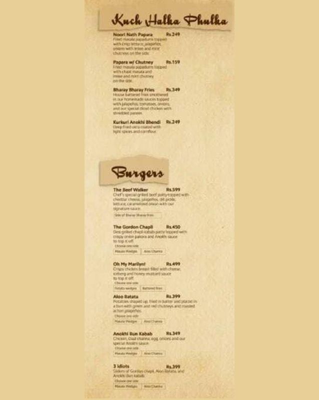 Cafe Anokhi menu