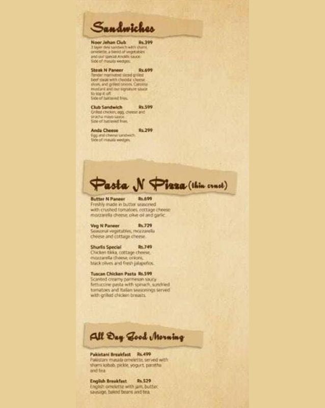 Cafe Anokhi menu