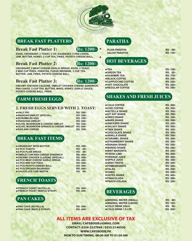 Cafe Bogie menu