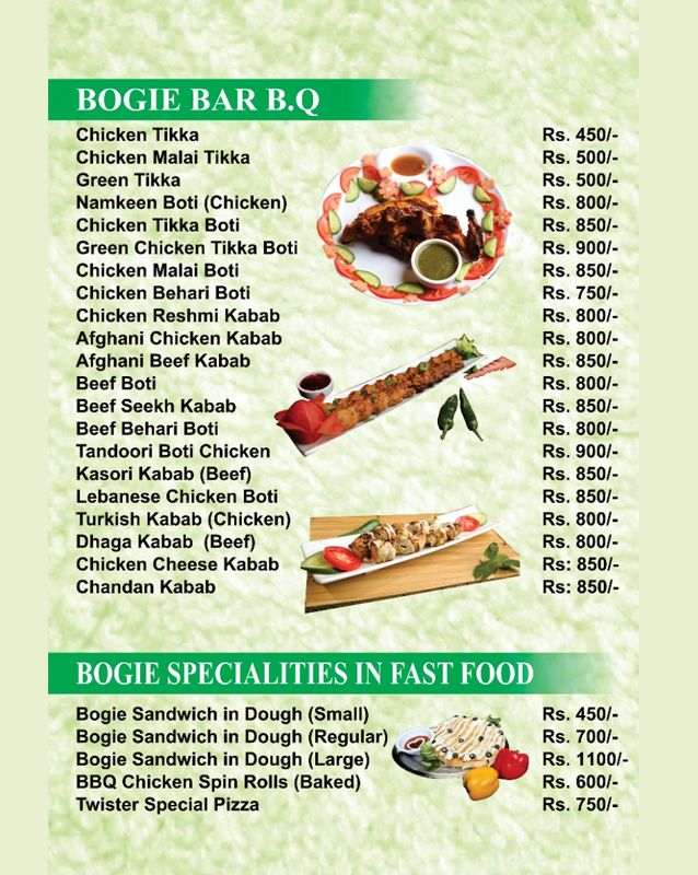 Cafe Bogie menu