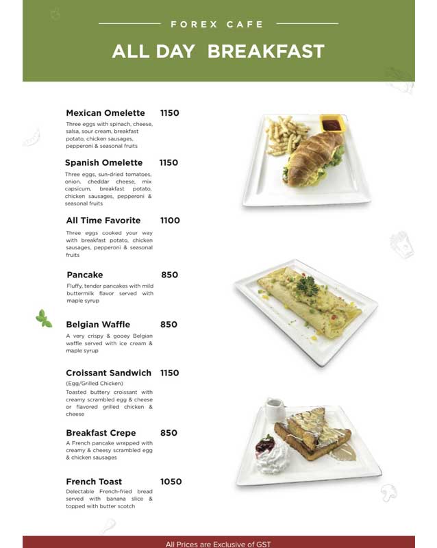 Cafe Forex menu
