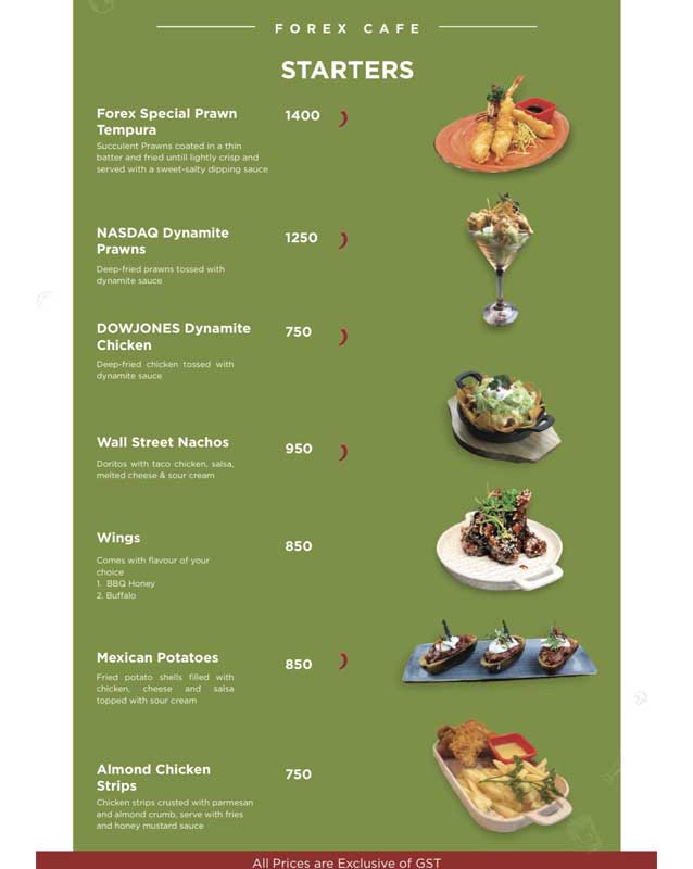 Cafe Forex menu