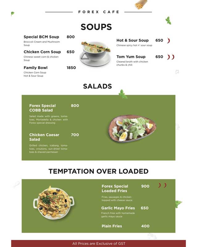 Cafe Forex menu