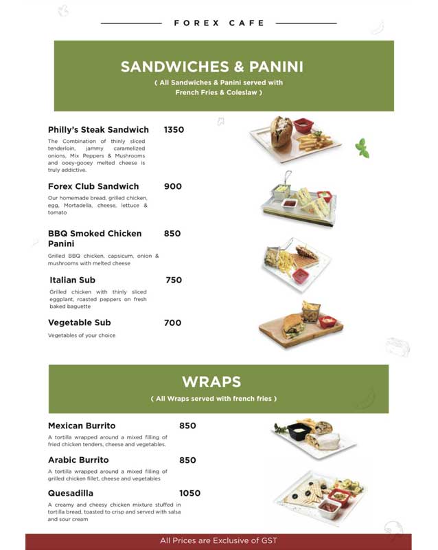 Cafe Forex menu