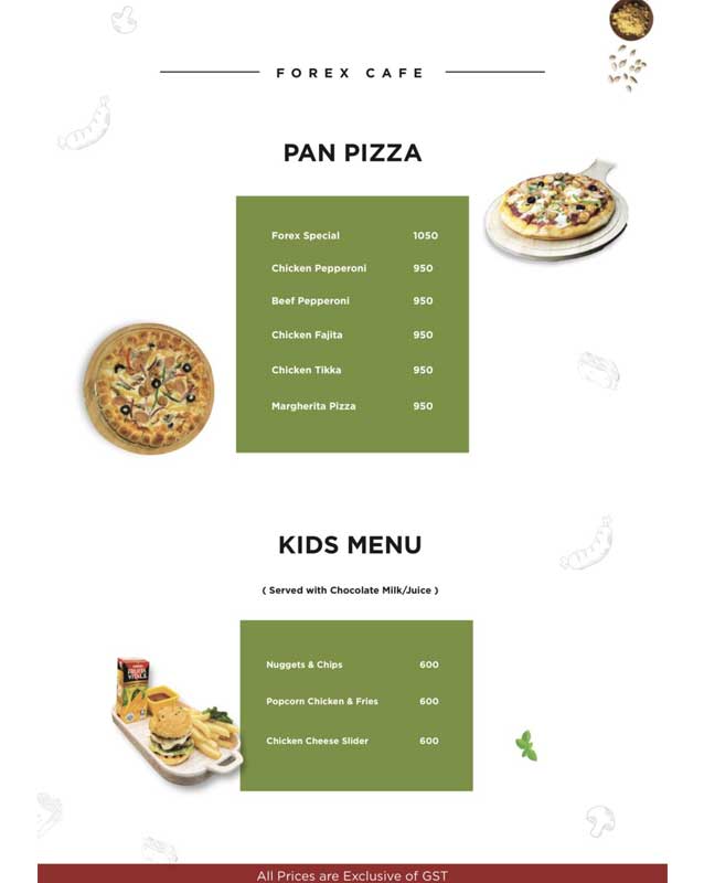 Cafe Forex menu