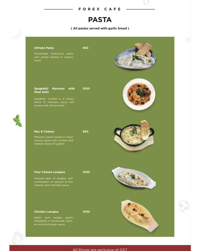 Cafe Forex menu