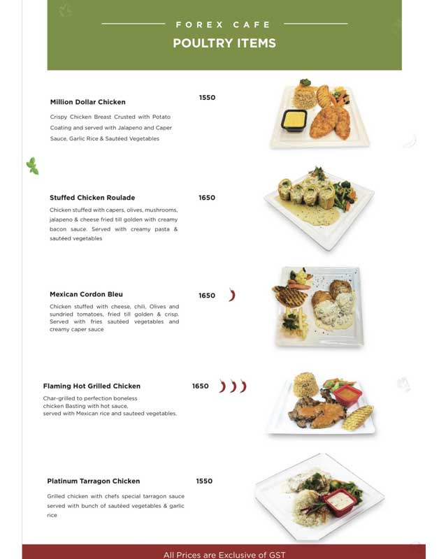 Cafe Forex menu