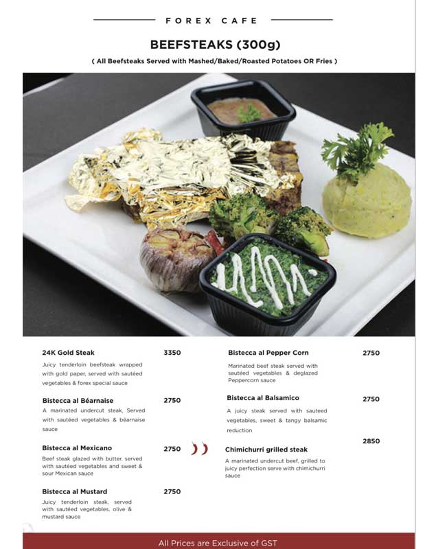 Cafe Forex menu