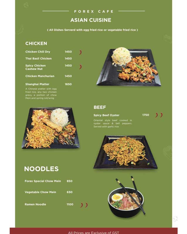 Cafe Forex menu