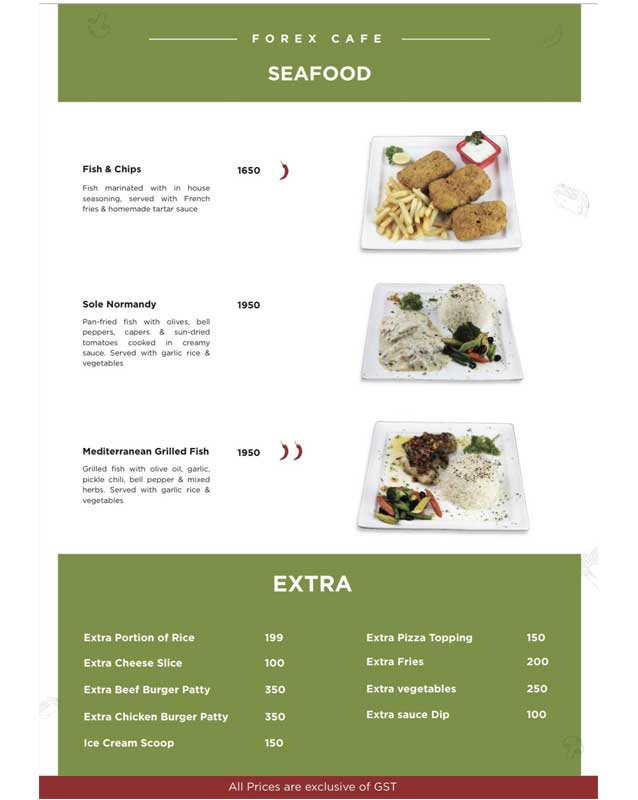 Cafe Forex menu