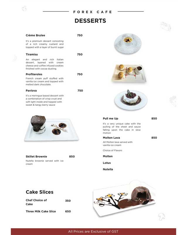 Cafe Forex menu