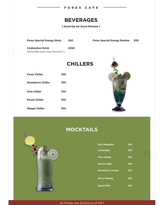 Cafe Forex menu