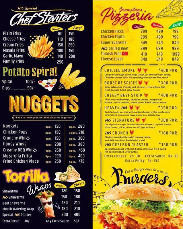 Cafe Hi5 menu