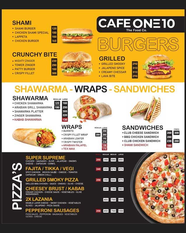 Cafe One10 menu