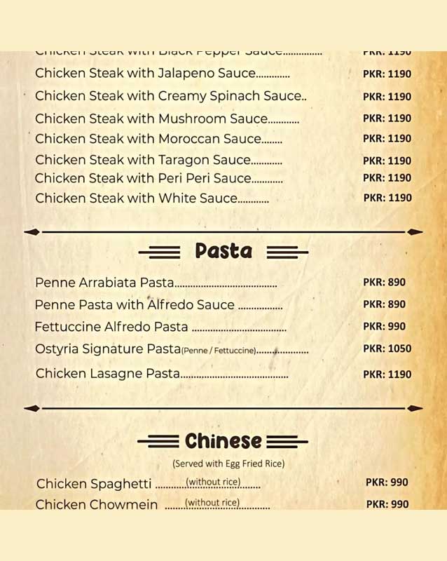 Cafe Ostyria menu