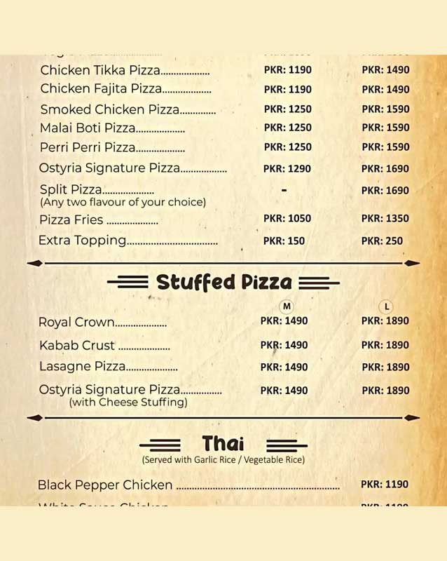 Cafe Ostyria menu