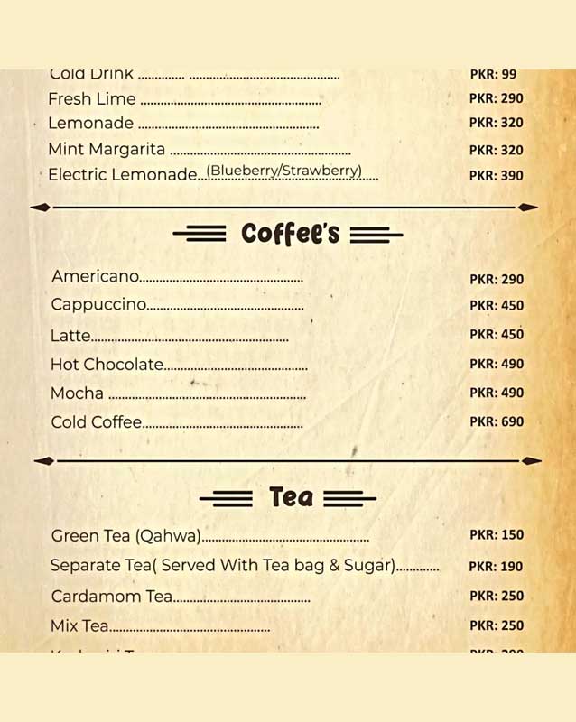 Cafe Ostyria menu
