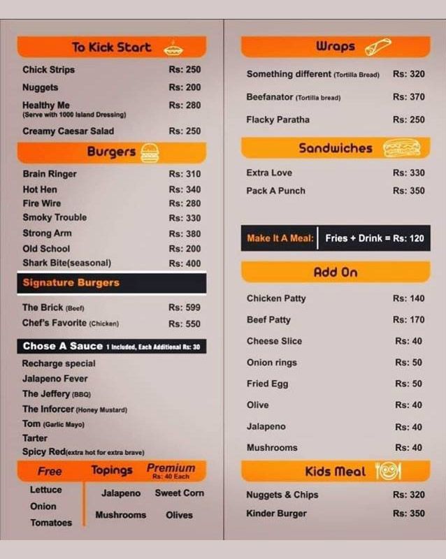 Cafe Recharge menu