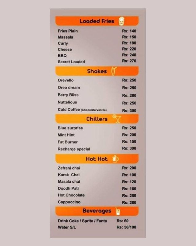 Cafe Recharge menu