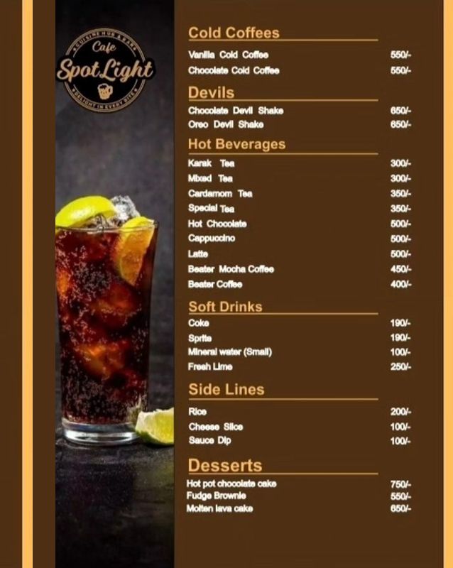 Cafe Spotlight menu