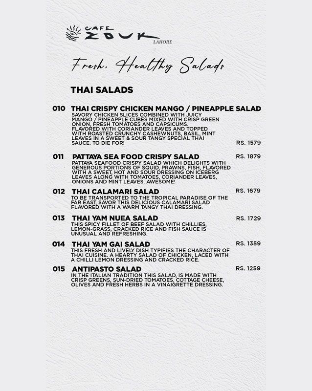 Cafe Zouk menu