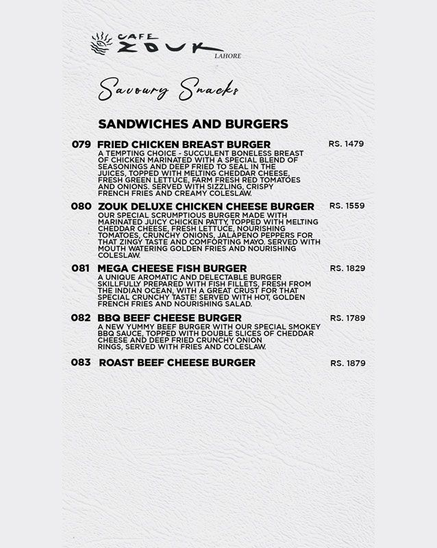 Cafe Zouk menu