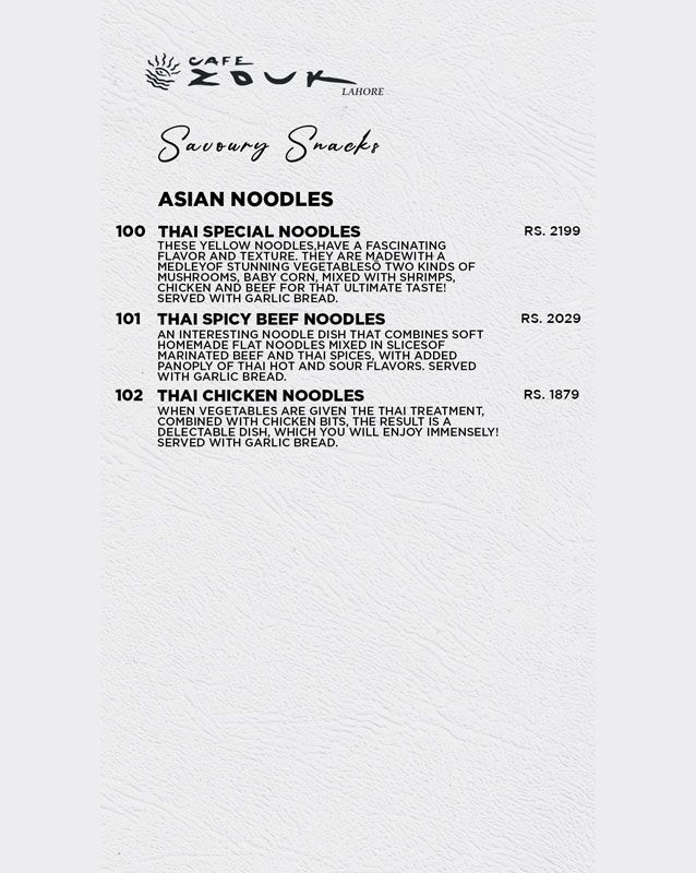 Cafe Zouk menu