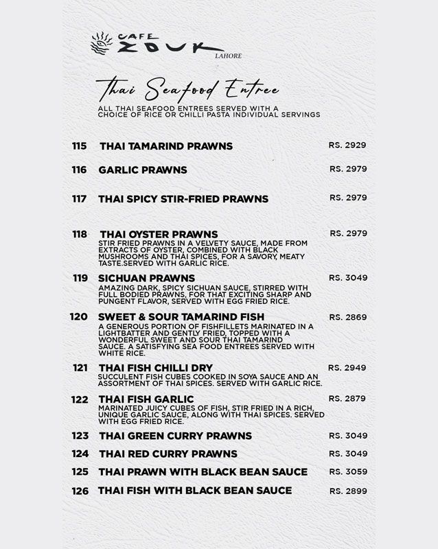 Cafe Zouk menu