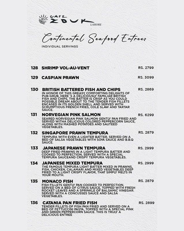 Cafe Zouk menu