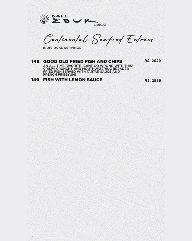 Cafe Zouk menu