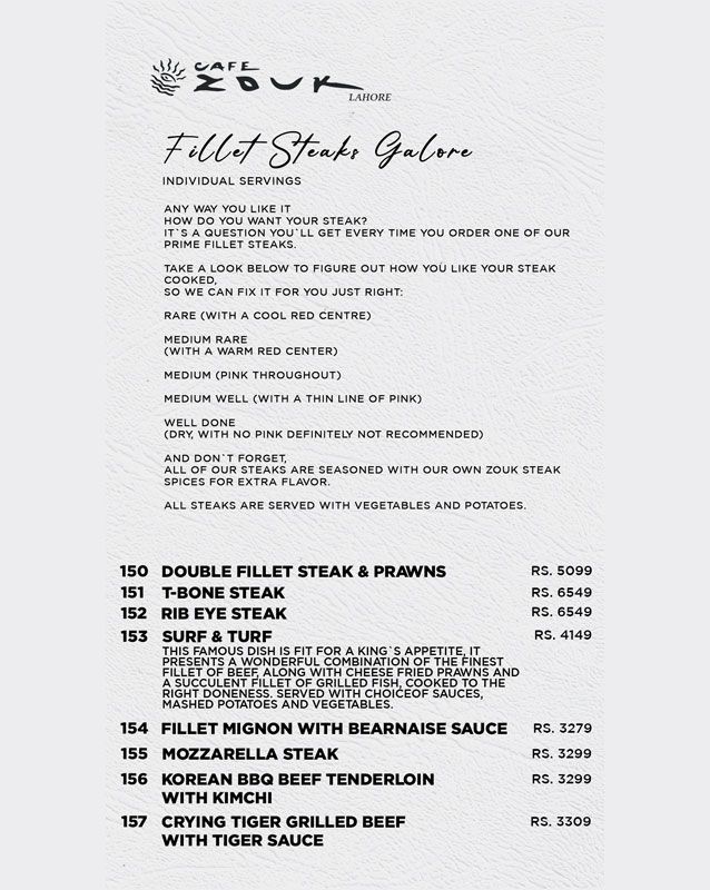Cafe Zouk menu