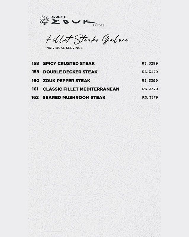 Cafe Zouk menu