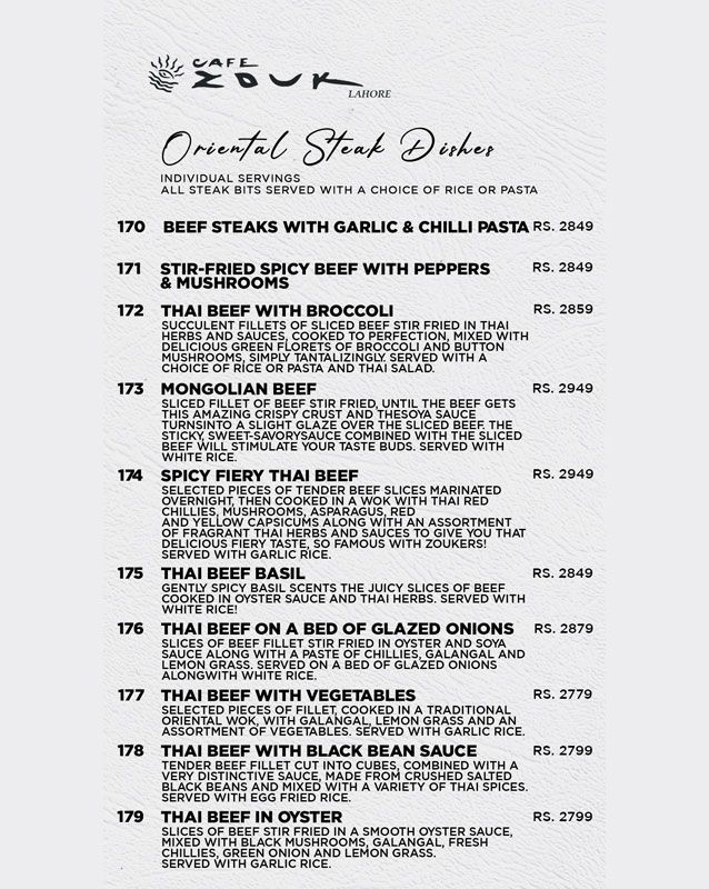 Cafe Zouk menu