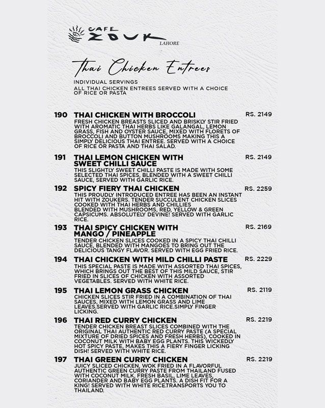 Cafe Zouk menu