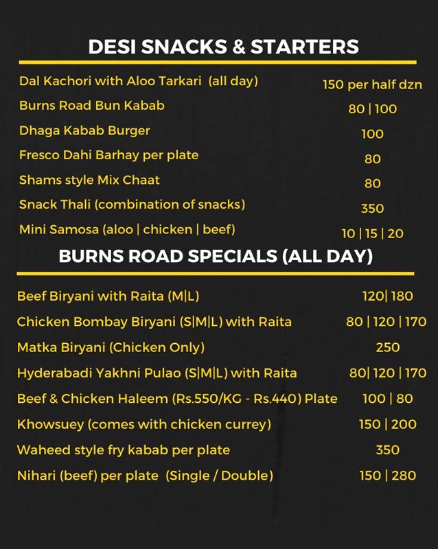 Cafe' Burns Road menu