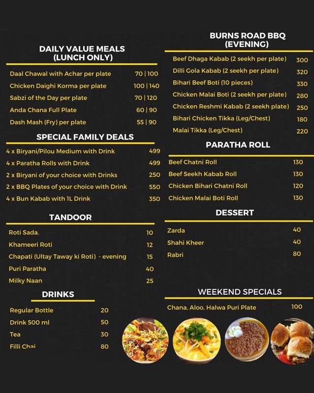 Cafe' Burns Road menu