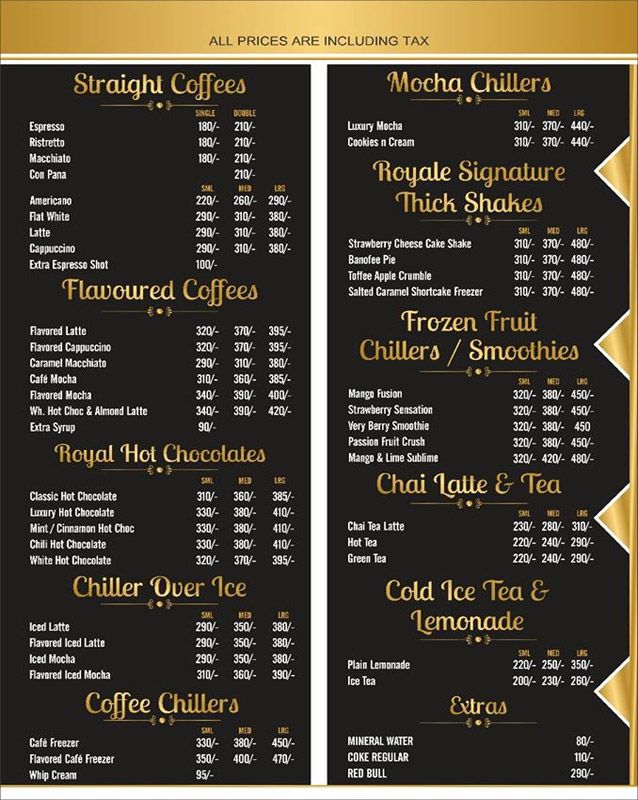 Caffe Royale London menu