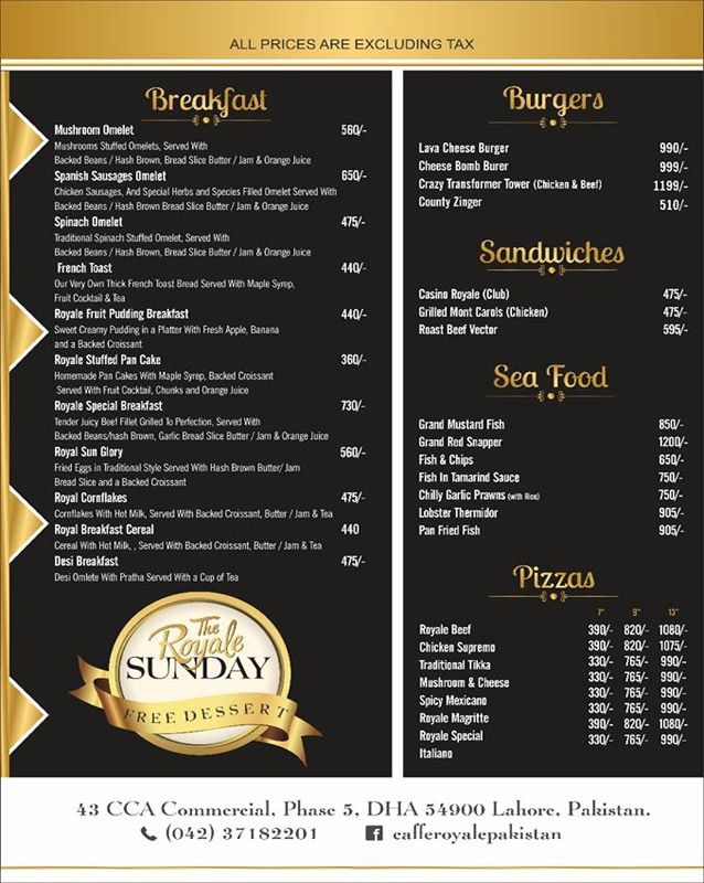 Caffe Royale London menu