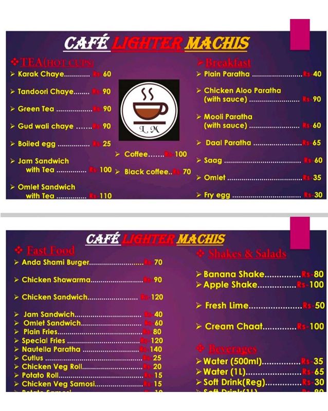 Café Lighter Machis menu