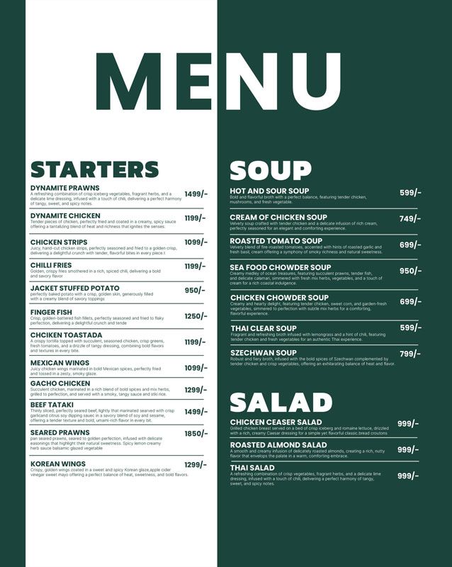Casa Rica menu