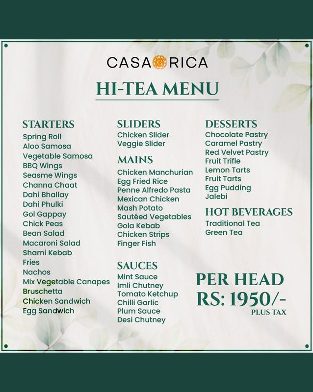 Casa Rica menu