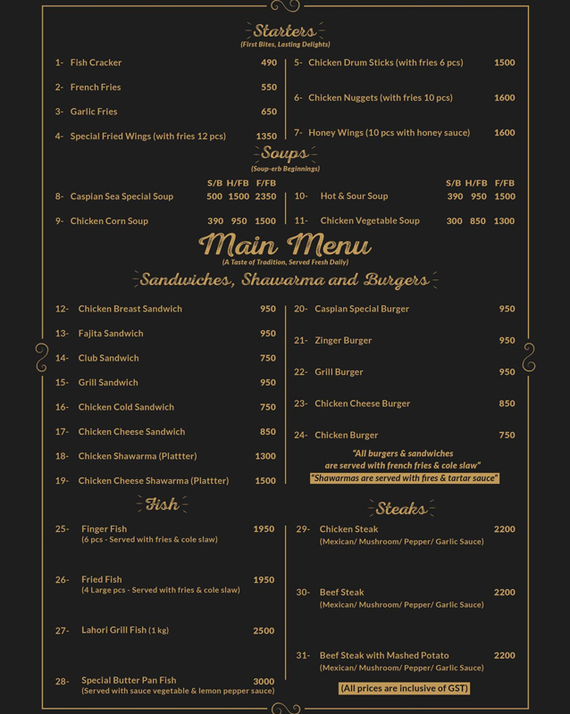 Caspian Sea Restaurant menu